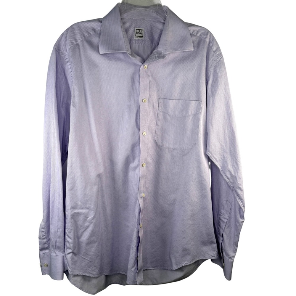 Ike Behar New York Mens 16 34/35 Dress Shirt Lavender Purple Micro Stripe Cotton